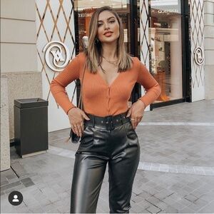 ZARA BELTED FAUX LEATHER PANTS